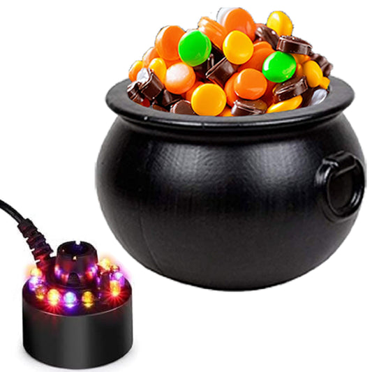 PMU Halloween 2pc Multi Pack Black Plastic Cauldron with Mist Maker Multi Color Fogger (2/pkg) Pkg/1