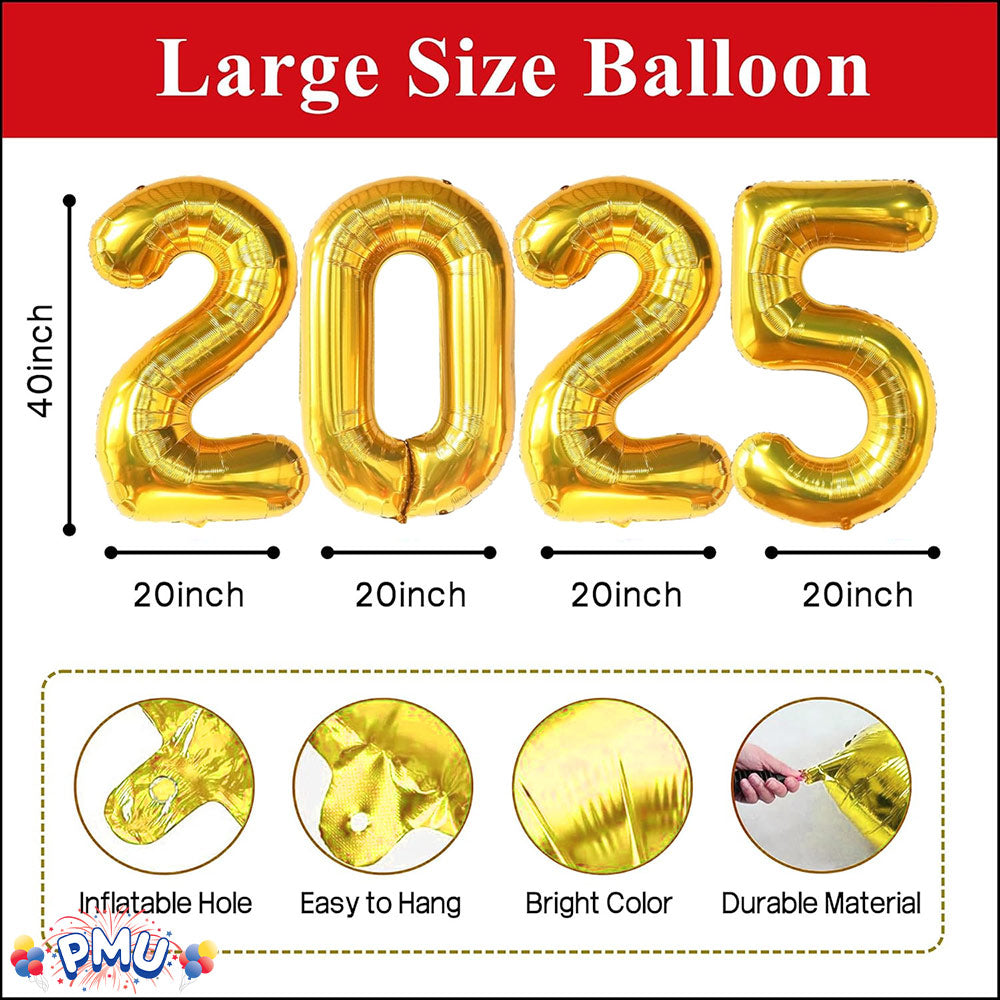 PMU New Year's Eve Party "2025" 16inch, 30inch, & 40inch in Number Mylar Balloons 2025 New Year, Graduation, Birthday, Special Events Accessories Party Celebration (4/pkg) Pkg/1