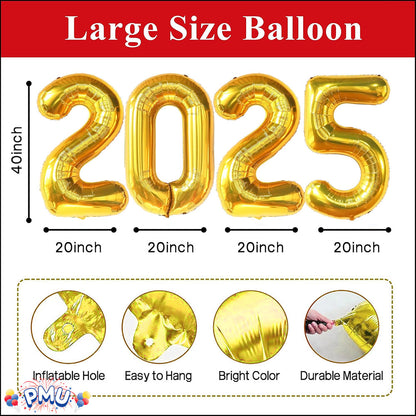 PMU New Year's Eve Party "2025" 16inch, 30inch, & 40inch in Number Mylar Balloons 2025 New Year, Graduation, Birthday, Special Events Accessories Party Celebration (4/pkg) Pkg/1