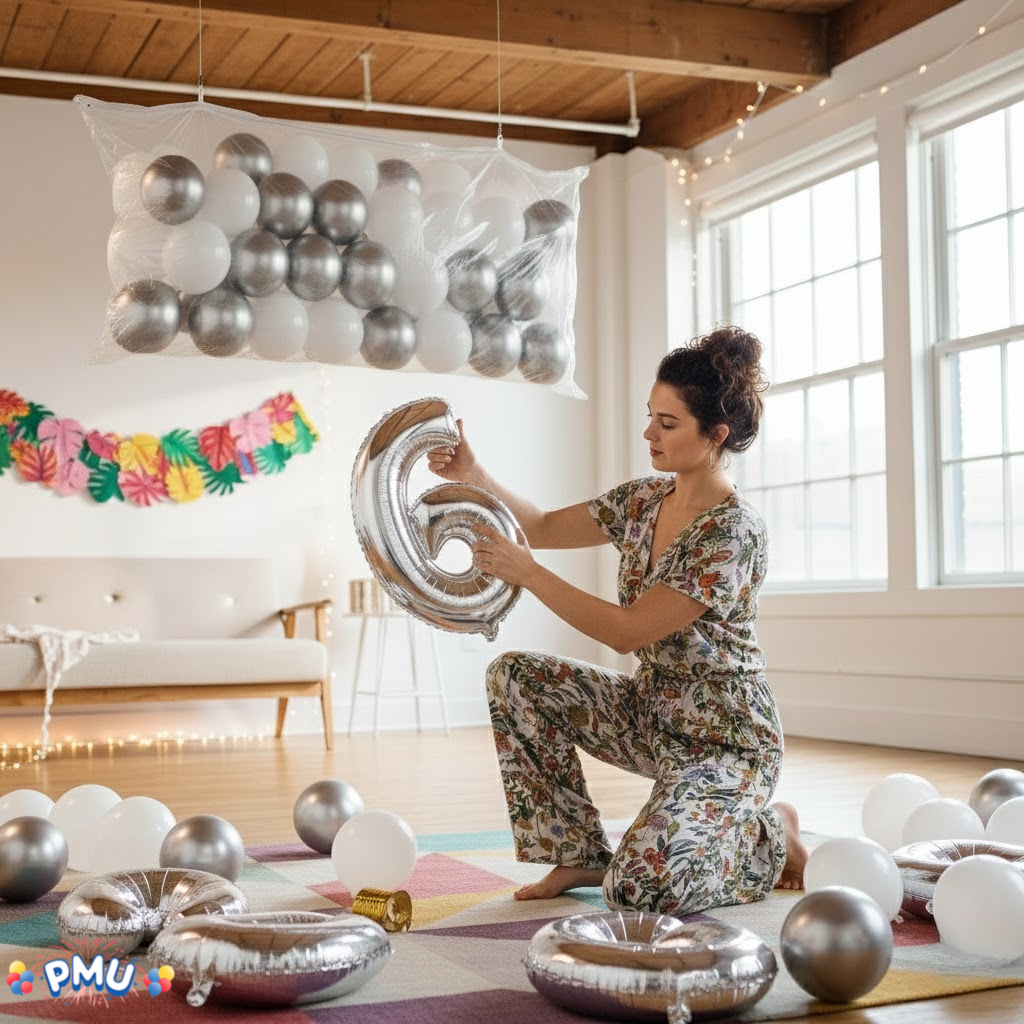 PMU New Year's Eve Party Balloon Drop Kit (100pcs Assorted 9in and 5in Balloons with Hand Pump) 4pcs "2026" 40in Gold Mylar Balloons 1 Set Assortment