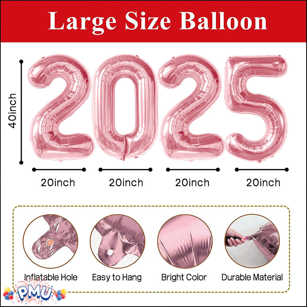 PMU New Year's Eve Party "2025" 16inch, 30inch, & 40inch in Number Mylar Balloons 2025 New Year, Graduation, Birthday, Special Events Accessories Party Celebration (4/pkg) Pkg/1