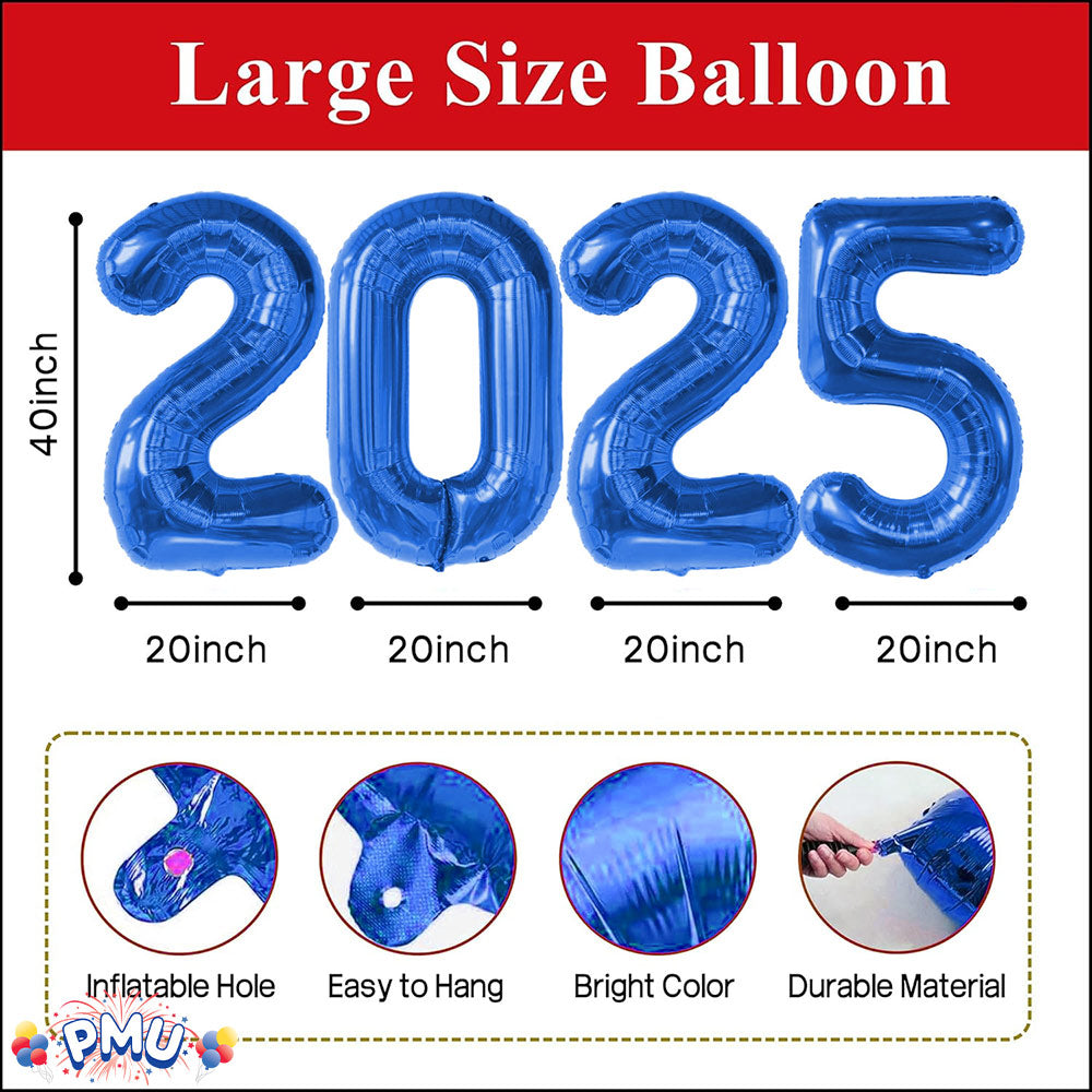 PMU New Year's Eve Party "2025" 16inch, 30inch, & 40inch in Number Mylar Balloons 2025 New Year, Graduation, Birthday, Special Events Accessories Party Celebration (4/pkg) Pkg/1