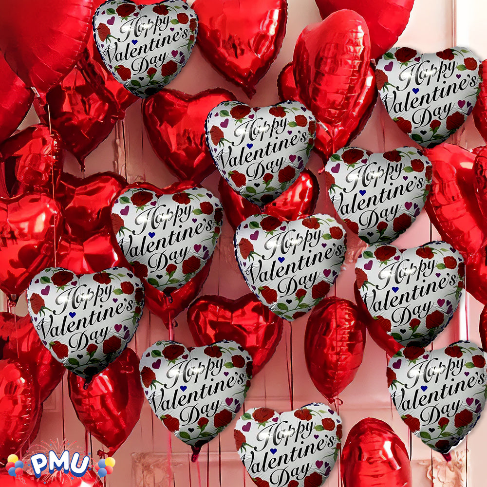 PMU Heart Shaped Happy Valentine's Day Balloons 18-Inch Mylar Idea Gift for Him or Her & Valentine Party Decorations