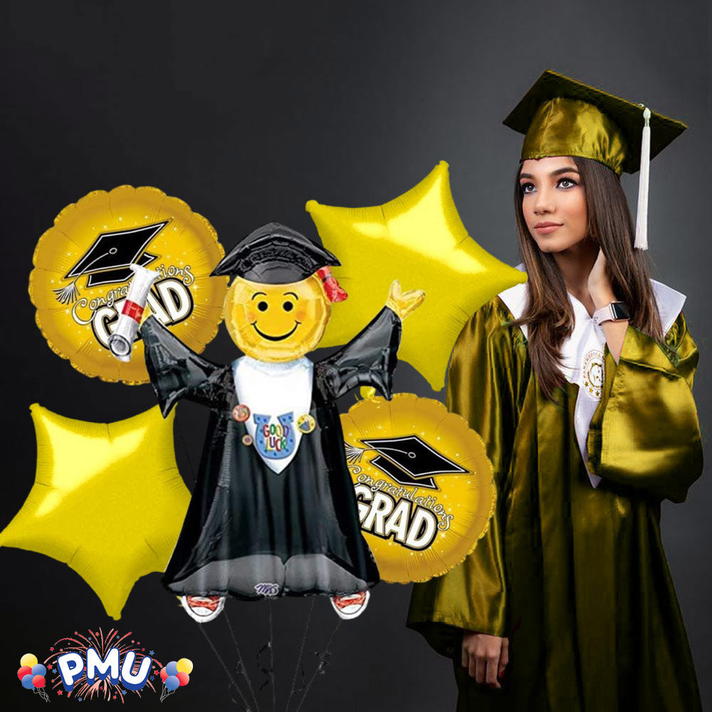 PMU Graduation Jumping Smiley Grad Balloon Bouquet (5/Pkg) Pkg/1