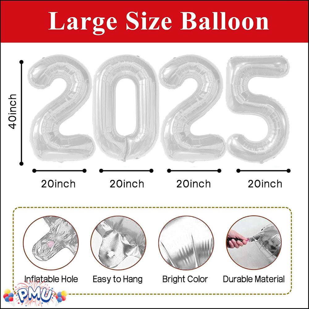 PMU New Year's Eve Party "2025" 16inch, 30inch, & 40inch in Number Mylar Balloons 2025 New Year, Graduation, Birthday, Special Events Accessories Party Celebration (4/pkg) Pkg/1