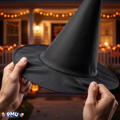PMU 2 Pc Halloween Witch Cauldron Set – 8 Inch Black Cauldron Bowl & Witch Hat for Halloween Party Decorations, Tabletop & Home Décor