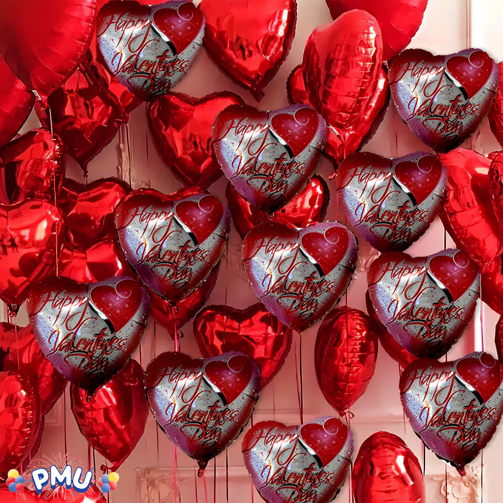 PMU Heart Shaped Happy Valentine's Day Balloons 18-Inch Mylar Idea Gift for Him or Her & Valentine Party Decorations