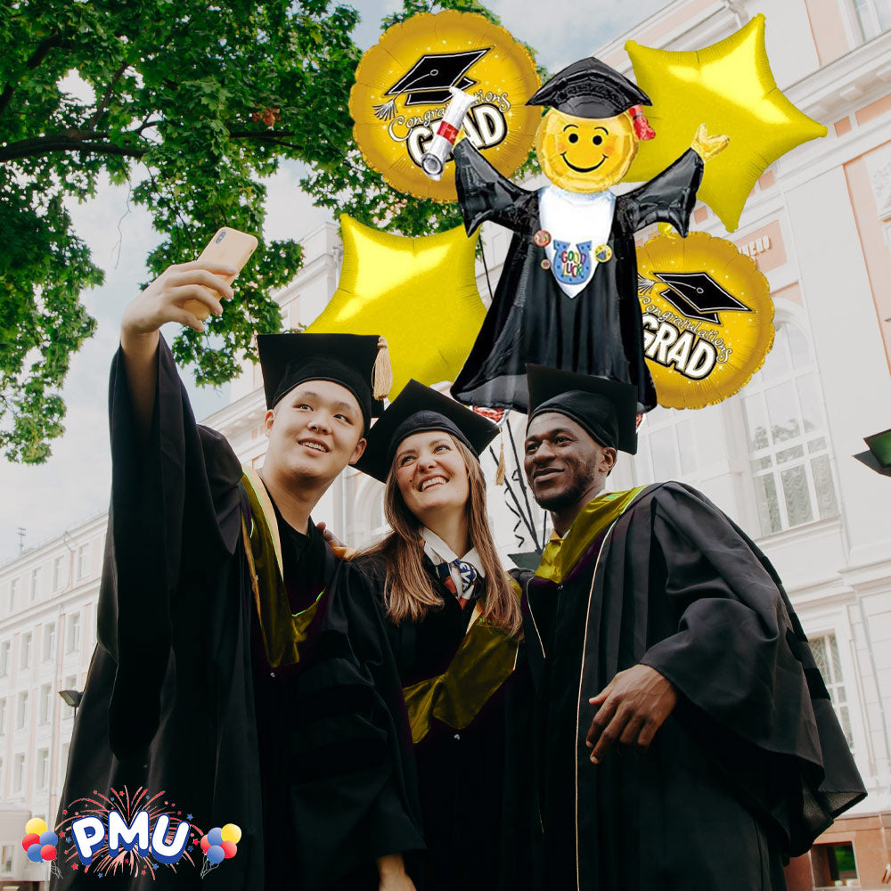 PMU Graduation Jumping Smiley Grad Balloon Bouquet (5/Pkg) Pkg/1