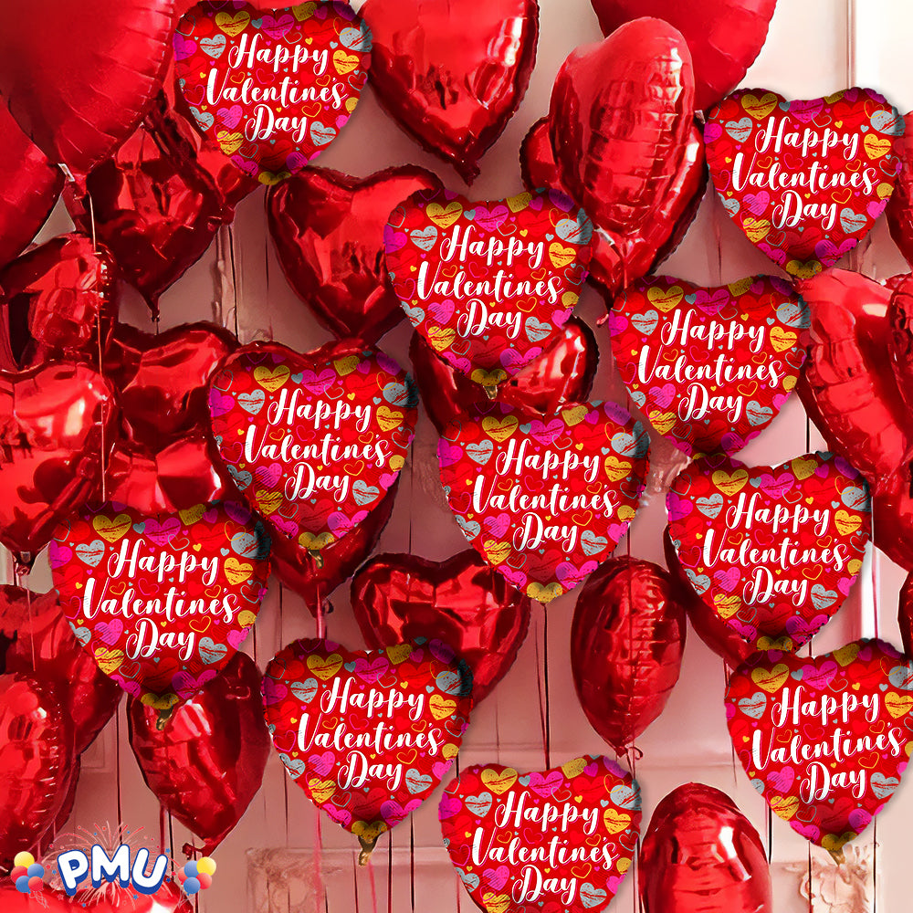 PMU Heart Shaped Happy Valentine's Day Balloons 18-Inch Mylar Idea Gift for Him or Her & Valentine Party Decorations