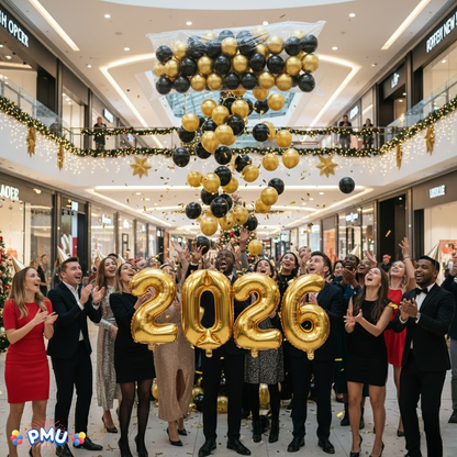 PMU New Year's Eve Party Balloon Drop Kit (100pcs Assorted 9in and 5in Balloons with Hand Pump) 4pcs "2026" 40in Gold Mylar Balloons 1 Set Assortment