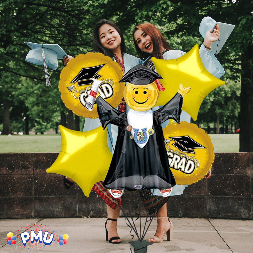 PMU Graduation Jumping Smiley Grad Balloon Bouquet (5/Pkg) Pkg/1