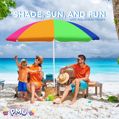 PMU Beach Umbrella 6 feet Opens to 72 inches Multicolor Beach Parasol and Outdoor Sun Protection Polyester
