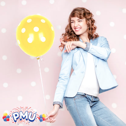 PMU Polka Dot Balloons PartyTex 11 Inch with All-Over Print White Dots