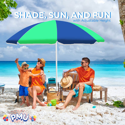 PMU Beach Umbrella 6 feet Opens to 72 inches Multicolor Beach Parasol and Outdoor Sun Protection Polyester
