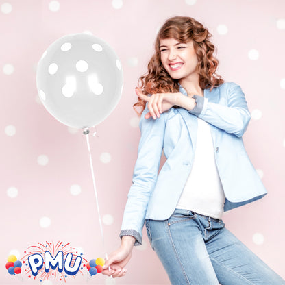 PMU Polka Dot Balloons PartyTex 11 Inch with All-Over Print White Dots