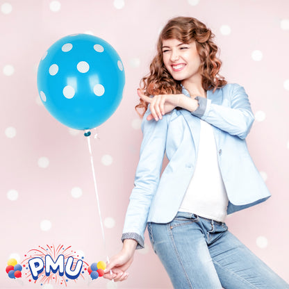 PMU Polka Dot Balloons PartyTex 11 Inch with All-Over Print White Dots