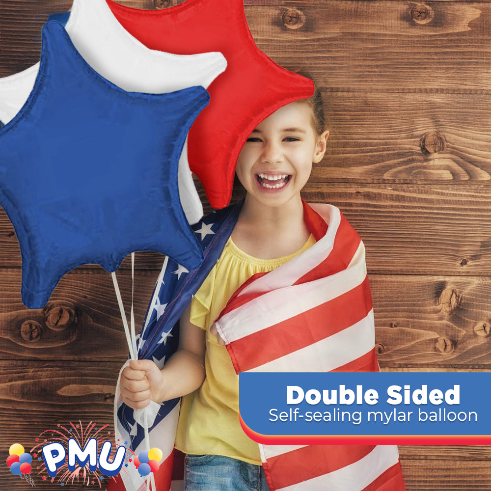 PMU 18 Inches Patriotic Red, White and Blue Star Balloon Assortment