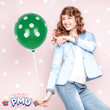 PMU Polka Dot Balloons PartyTex 11 Inch with All-Over Print White Dots