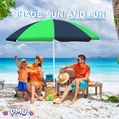 PMU Beach Umbrella 6 feet Opens to 72 inches Multicolor Beach Parasol and Outdoor Sun Protection Polyester