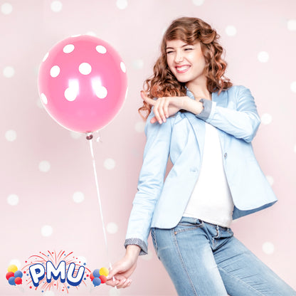 PMU Polka Dot Balloons PartyTex 11 Inch with All-Over Print White Dots