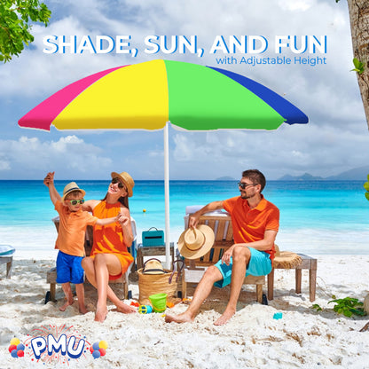 PMU Beach Umbrella 6 feet Opens to 72 inches Multicolor Beach Parasol and Outdoor Sun Protection Polyester