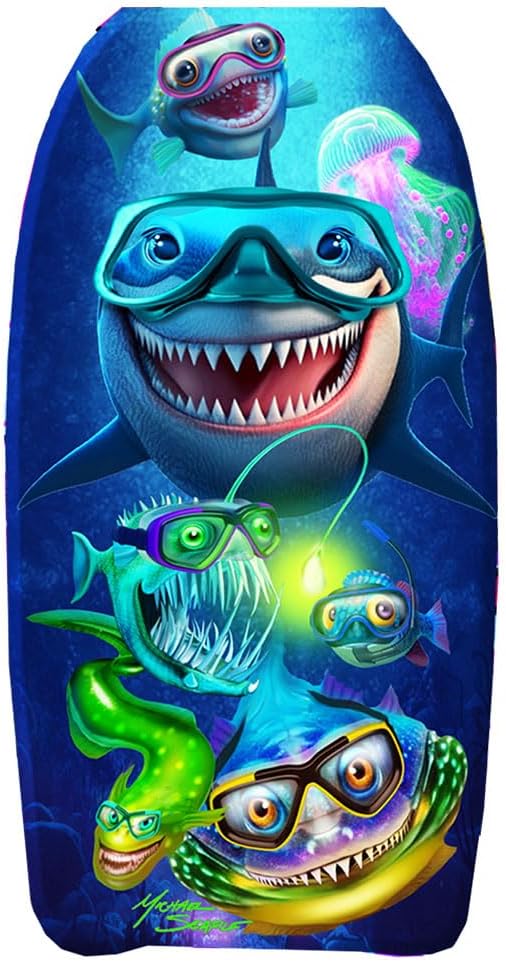 PMU 33-Inch Mermaid Graphics Printed Bodyboard - Lightweight Wrist Leash Slick Bottom Boogie Board for Beach, Sea & Pool - Surfing Board for Kids, Teens & Adults Pkg/1