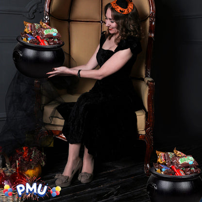 PMU Halloween Cauldron - Multi-Pack Assortment Plastic Candy Holder for Kids - Halloween Party Favors & Supplies - Black Set