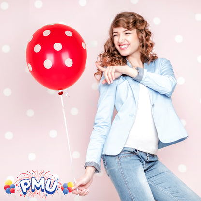 PMU Polka Dot Balloons PartyTex 11 Inch with All-Over Print White Dots