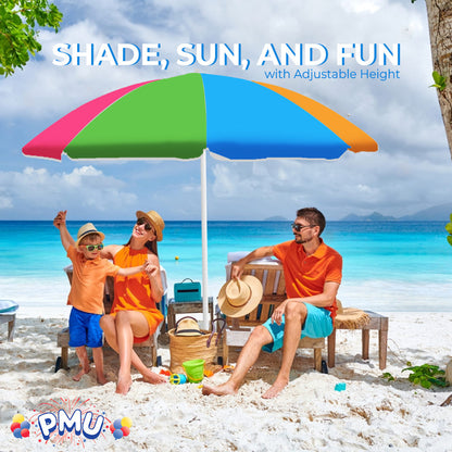 PMU Beach Umbrella 6 feet Opens to 72 inches Multicolor Beach Parasol and Outdoor Sun Protection Polyester