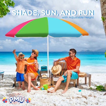 PMU Beach Umbrella 6 feet Opens to 72 inches Multicolor Beach Parasol and Outdoor Sun Protection Polyester