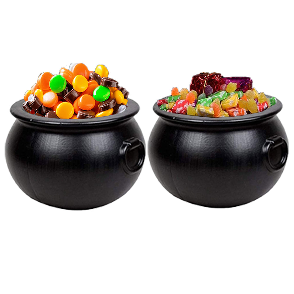 PMU Halloween Cauldron -8pc Multi-Pack Assortment Plastic Candy Holder for Kids - Halloween Party Favors & Supplies - Black pcs Set