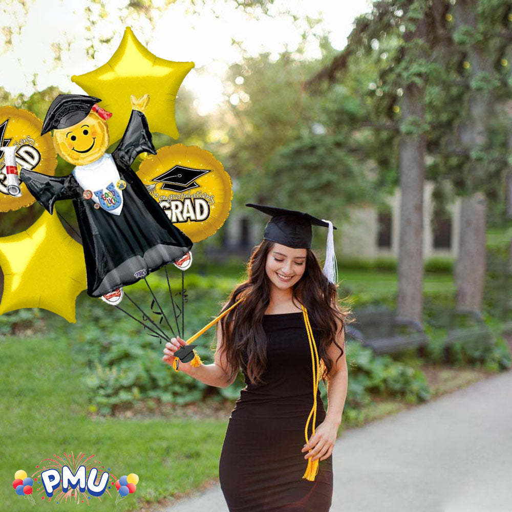 PMU Graduation Jumping Smiley Grad Balloon Bouquet (5/Pkg) Pkg/1