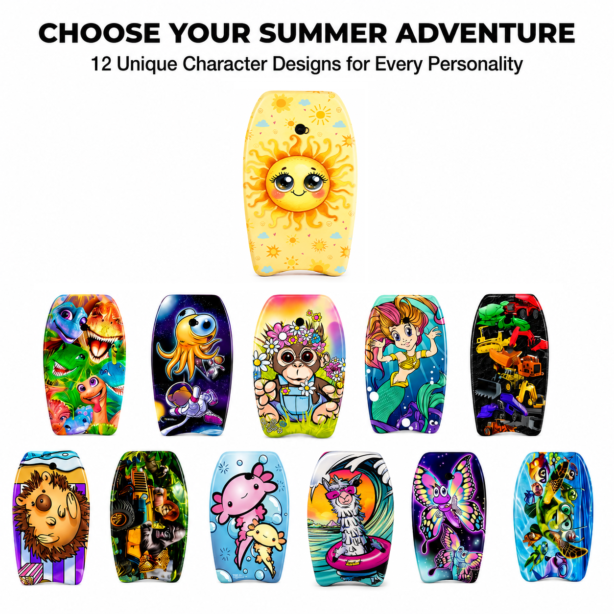 PMU 26 Inch Graphics Printed Bodyboard - Lightweight Wrist Leash Slick Bottom Boogie Board for Beach, Sea & Pool - Surfing Board for Kids, Teens & Adults Wave Conditions  Pkg/1