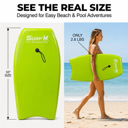 PMU 33 Inch Printed Bodyboard - Lightweight Wrist Leash Slick Bottom Boogie Board for Beach, Sea & Pool - Surfing Board for Kids, Teens & Adults Wave Conditions Pkg/1