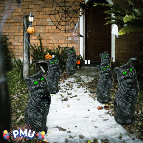 PMU 17 Inch Halloween Black Cat - Blow Mold Plastic Cat Statue - Perfect Décor for Halloween, Home, Yard, Lawn, Garden, Indoor and Outdoor - Best for Party Favors and Supplies