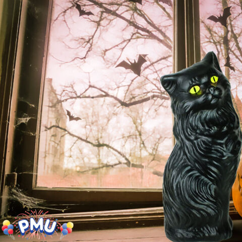 PMU 17 Inch Halloween Black Cat - Blow Mold Plastic Cat Statue - Perfect Décor for Halloween, Home, Yard, Lawn, Garden, Indoor and Outdoor - Best for Party Favors and Supplies