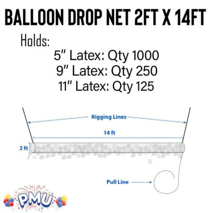 PMU Balloon Release - Reusable Balloon Netting - Balloon Drop Release for Birthday Celebration, Graduation, New Year’s Eve Party Supplies