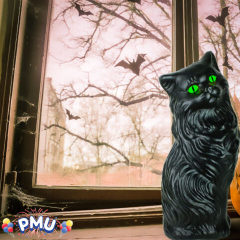 PMU 17 Inch Halloween Black Cat - Blow Mold Plastic Cat Statue - Perfect Décor for Halloween, Home, Yard, Lawn, Garden, Indoor and Outdoor - Best for Party Favors and Supplies