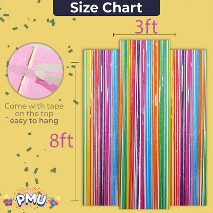 PMU Metallic Fringe Curtains | Metallic Foil Fringe Backdrop Curtains | Fringe Backdrop for Graduation, Birthday Party Decorations, Baby Shower, Disco Party |3ft x 8ft