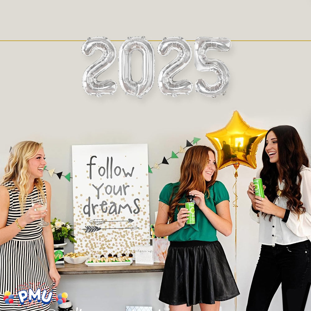 PMU New Year's Eve Party "2025" 16inch, 30inch, & 40inch in Number Mylar Balloons 2025 New Year, Graduation, Birthday, Special Events Accessories Party Celebration (4/pkg) Pkg/1