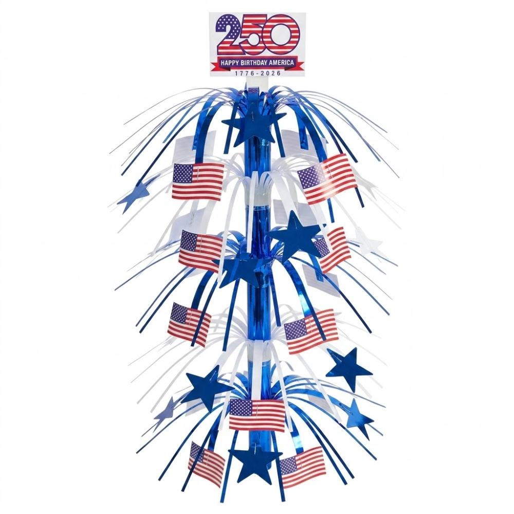PMU Patriotic Star & American Flag Cascade Table Centerpiece – 4th of July & Independence Day Decor