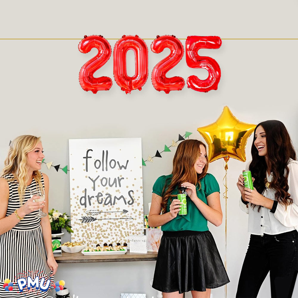 PMU New Year's Eve Party "2025" 16inch, 30inch, & 40inch in Number Mylar Balloons 2025 New Year, Graduation, Birthday, Special Events Accessories Party Celebration (4/pkg) Pkg/1