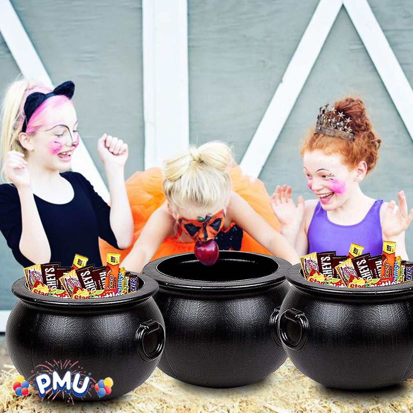 PMU Halloween Cauldron -8pc Multi-Pack Assortment Plastic Candy Holder for Kids - Halloween Party Favors & Supplies - Black pcs Set