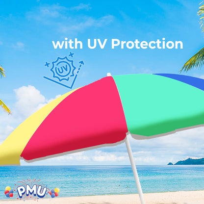 PMU Beach Umbrella 6 feet Opens to 72 inches Multicolor Beach Parasol and Outdoor Sun Protection Polyester