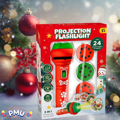 PMU Christmas Light Up Door Cover 30 Inch x 60 Inch and Flashlight Projector for Kids
