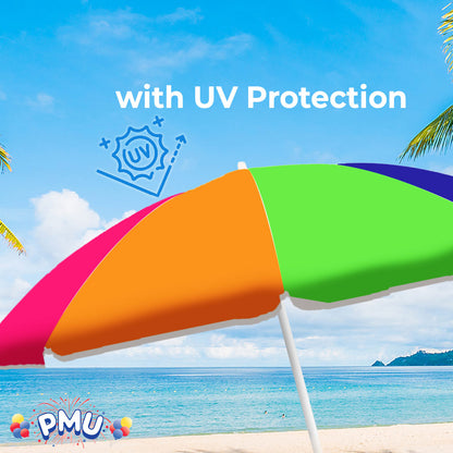 PMU Beach Umbrella 6 feet Opens to 72 inches Multicolor Beach Parasol and Outdoor Sun Protection Polyester