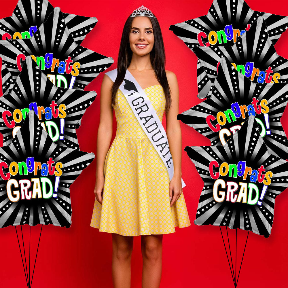 PMU Congrats Grad Cap Balloon, Star 18in Mylar | Graduation Decoration Mylar Balloons | Celebrate Success with Vibrant Graduation Balloons | Balloon Graduation Décor