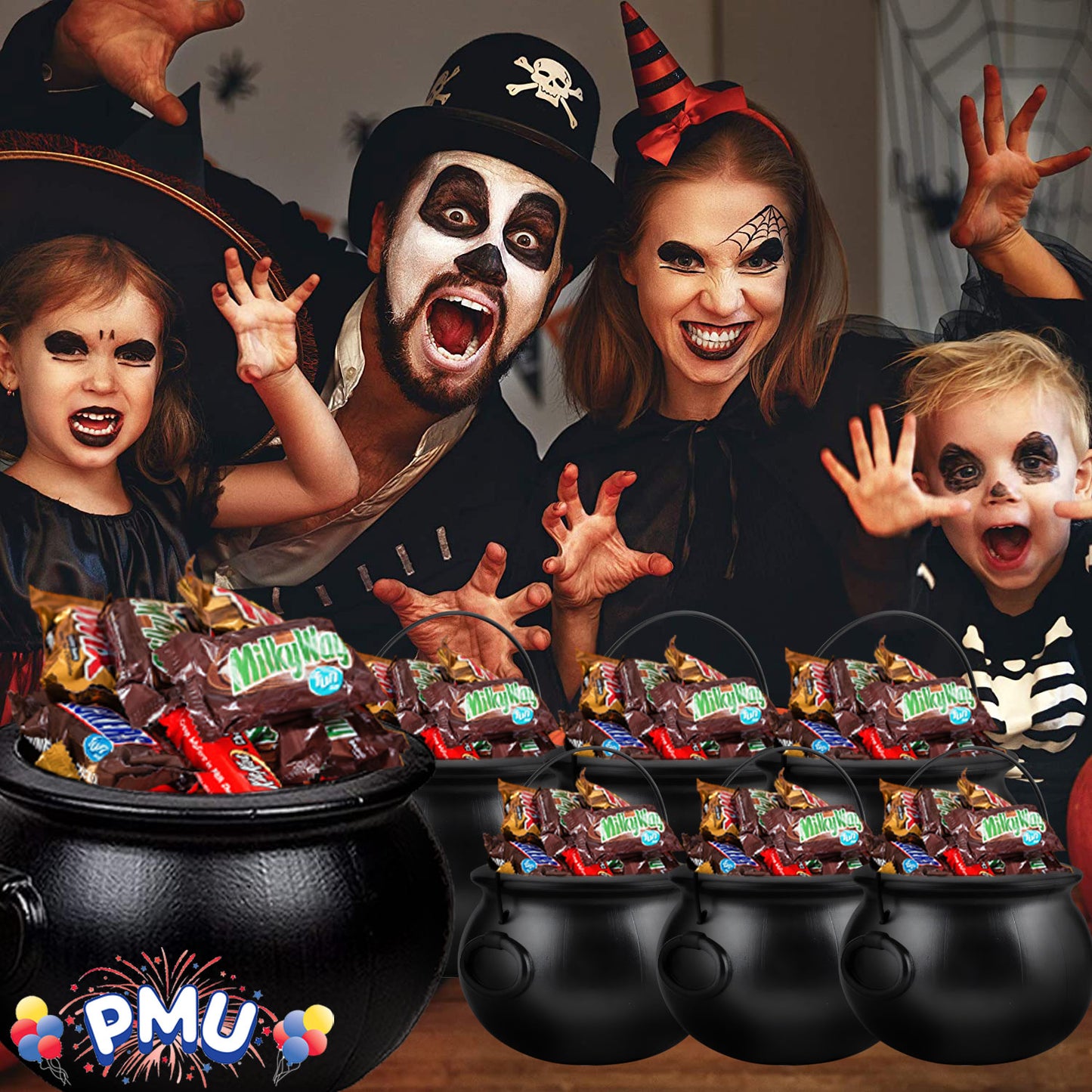 PMU Halloween Cauldron - Multi-Pack Assortment Plastic Candy Holder for Kids - Halloween Party Favors & Supplies