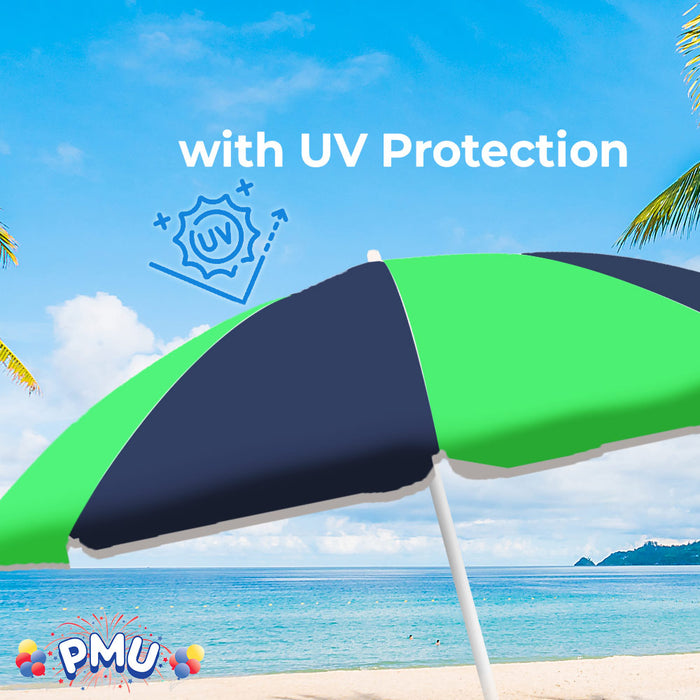 PMU Beach Umbrella 6 feet Opens to 72 inches Multicolor Beach Parasol with Carrying Sleeve for Beach, Patio, and Outdoor Sun Protection Polyester