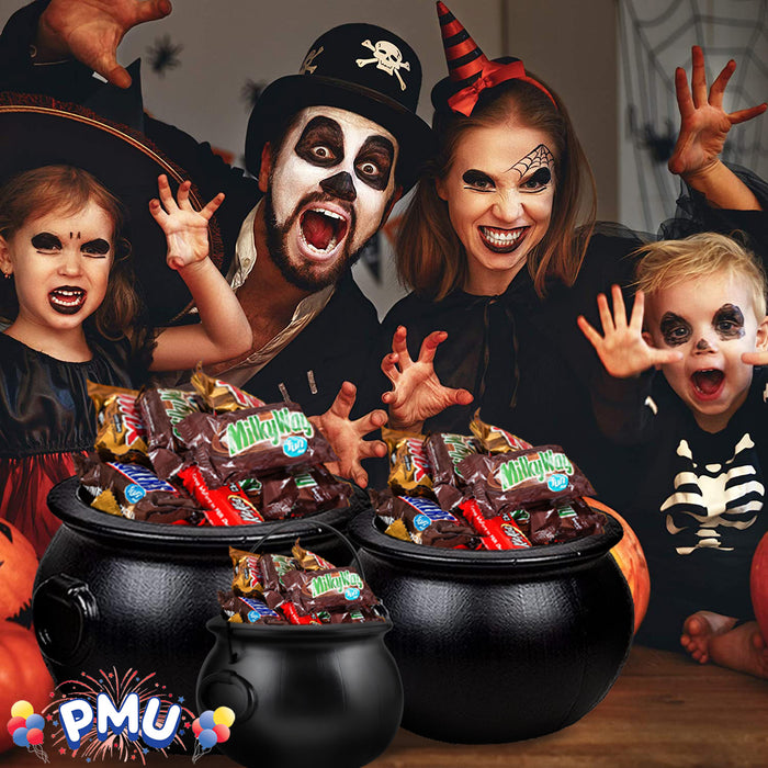 PMU Halloween Cauldron - Multi-Pack Assortment Plastic Candy Holder for Kids - Halloween Party Favors & Supplies - Black Set